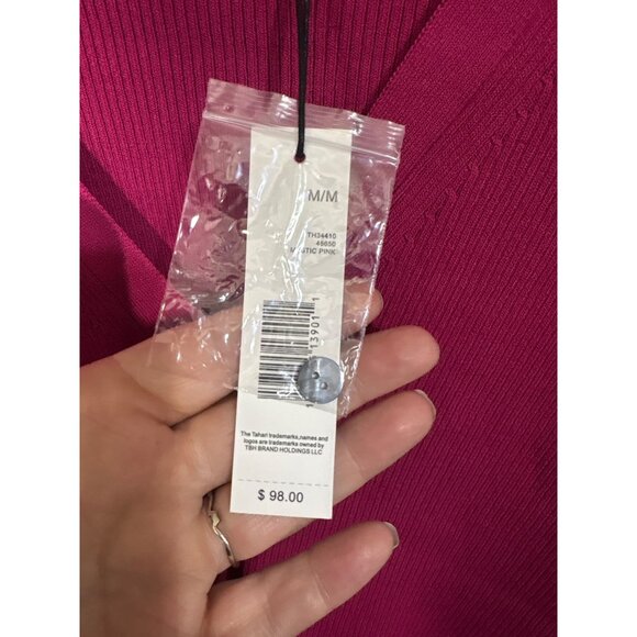 Tahari Womens Viscose Blend Ribbed Knit Cardigan Sweater M/M Arctic Pink New Wit - Picture 4 of 5